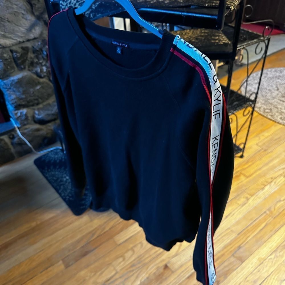 Kendall & Kylie Black Sweater with Red and White Stripes